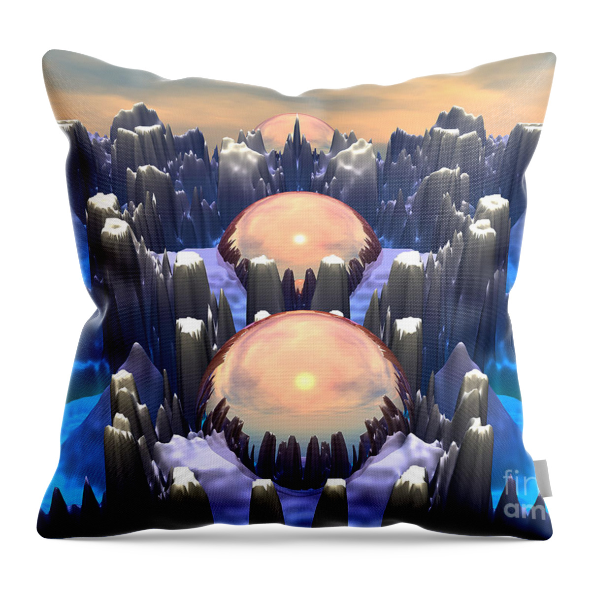 Fractal Throw Pillow featuring the digital art Reflection of Three Spheres by Phil Perkins