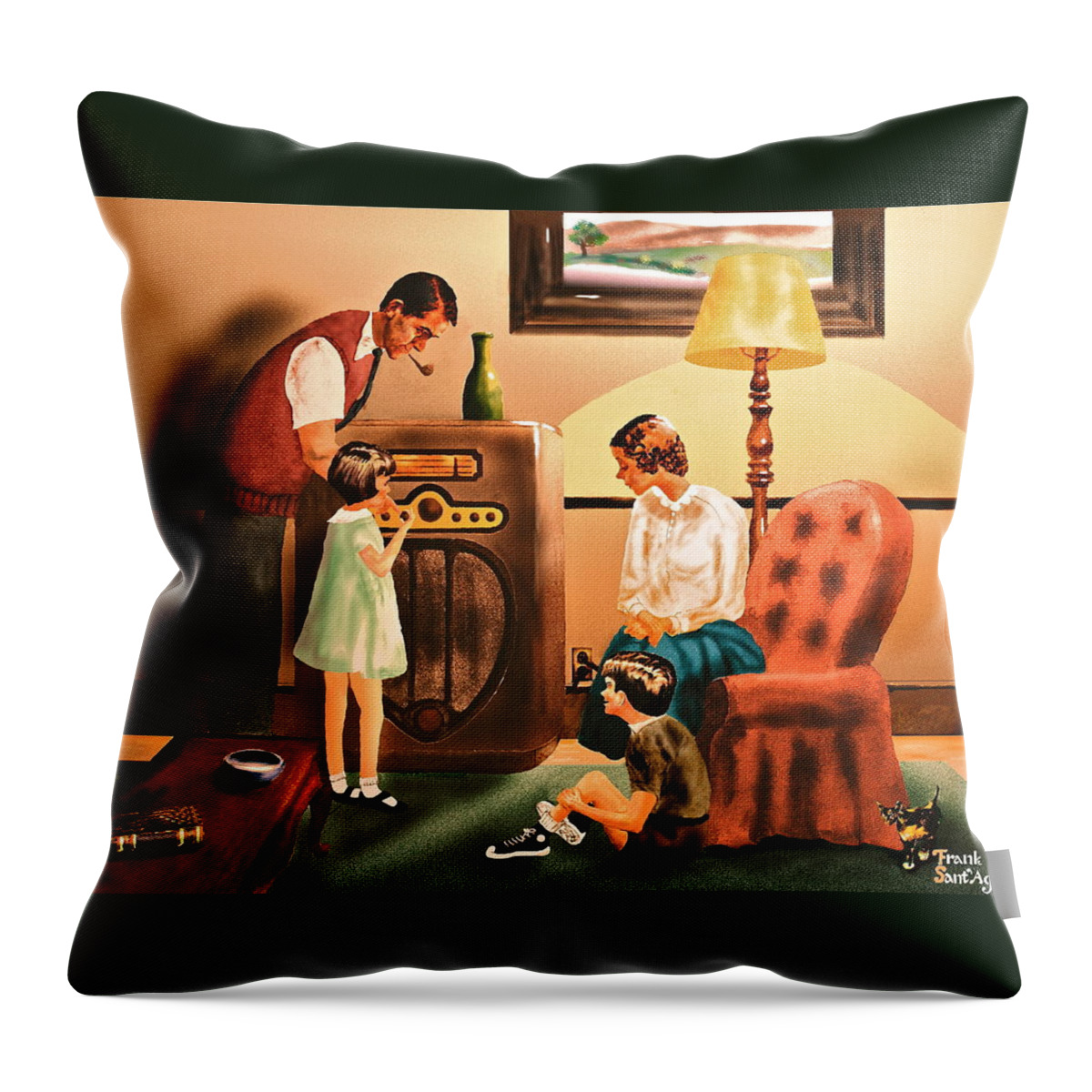 Radio Throw Pillow featuring the painting Remember when we Listened to the Radio by Frank SantAgata