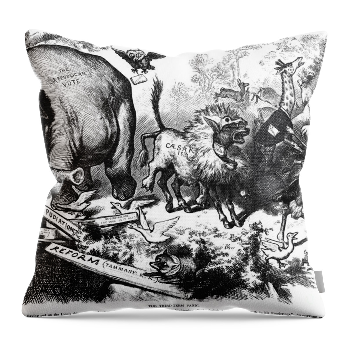 1874 Throw Pillow featuring the photograph Republican Elephant, 1874 by Granger