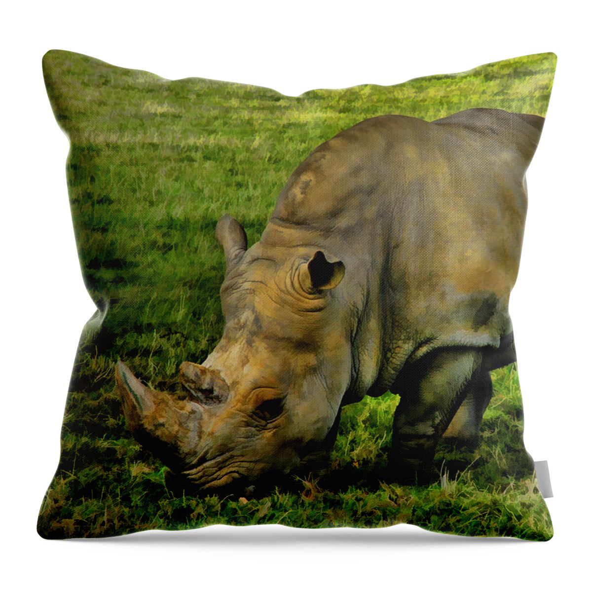 Rhinoceros Throw Pillow featuring the painting Rhinoceros 101 by Dean Wittle