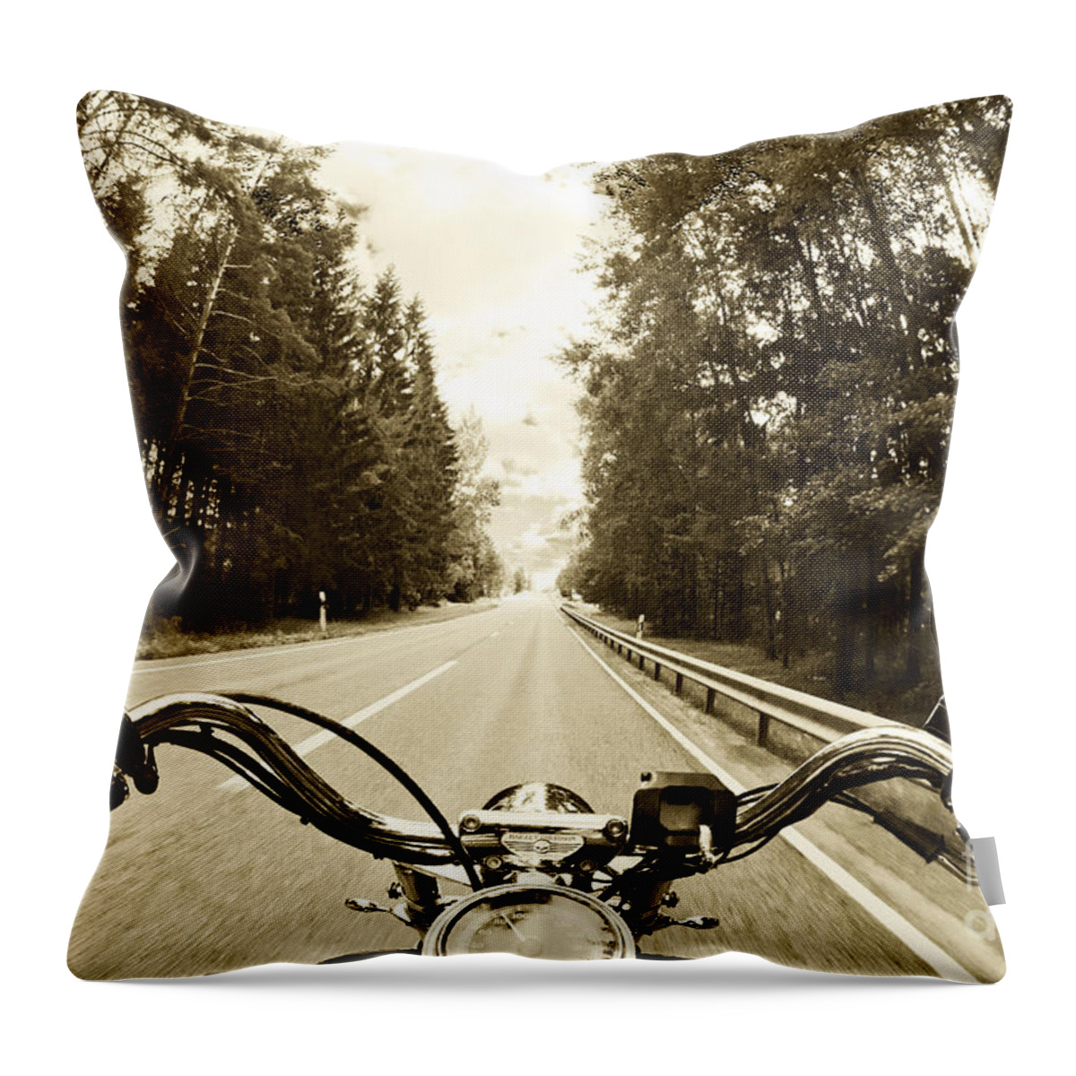 Harley Throw Pillow featuring the photograph Riders eye Veiw in sepia by Micah May