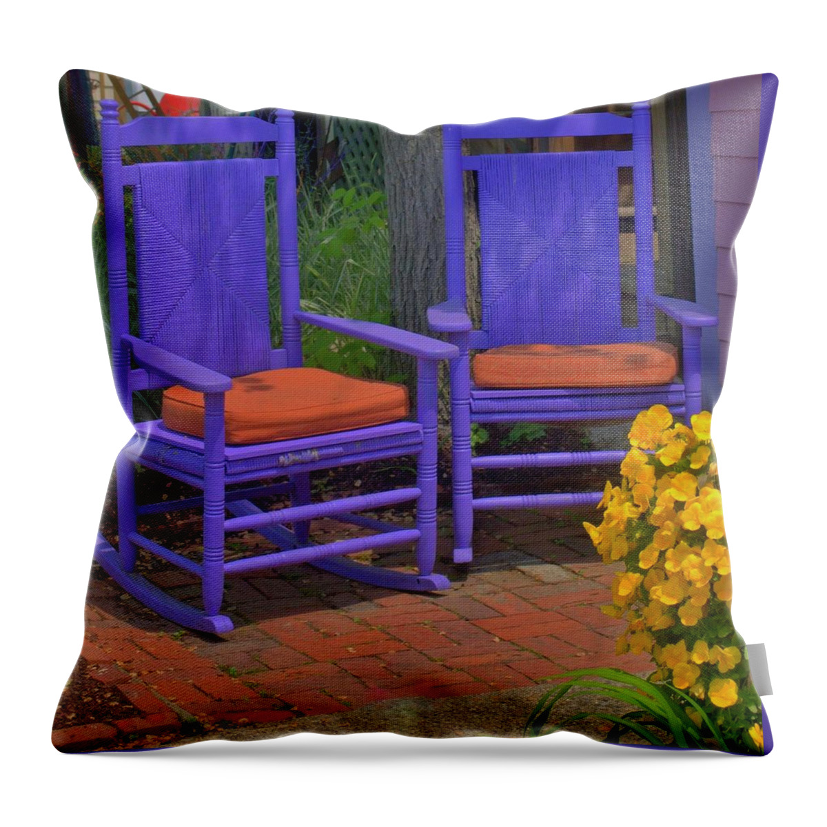 Chairs Throw Pillow featuring the photograph Rocking Chairs of Gloucester by Caroline Stella