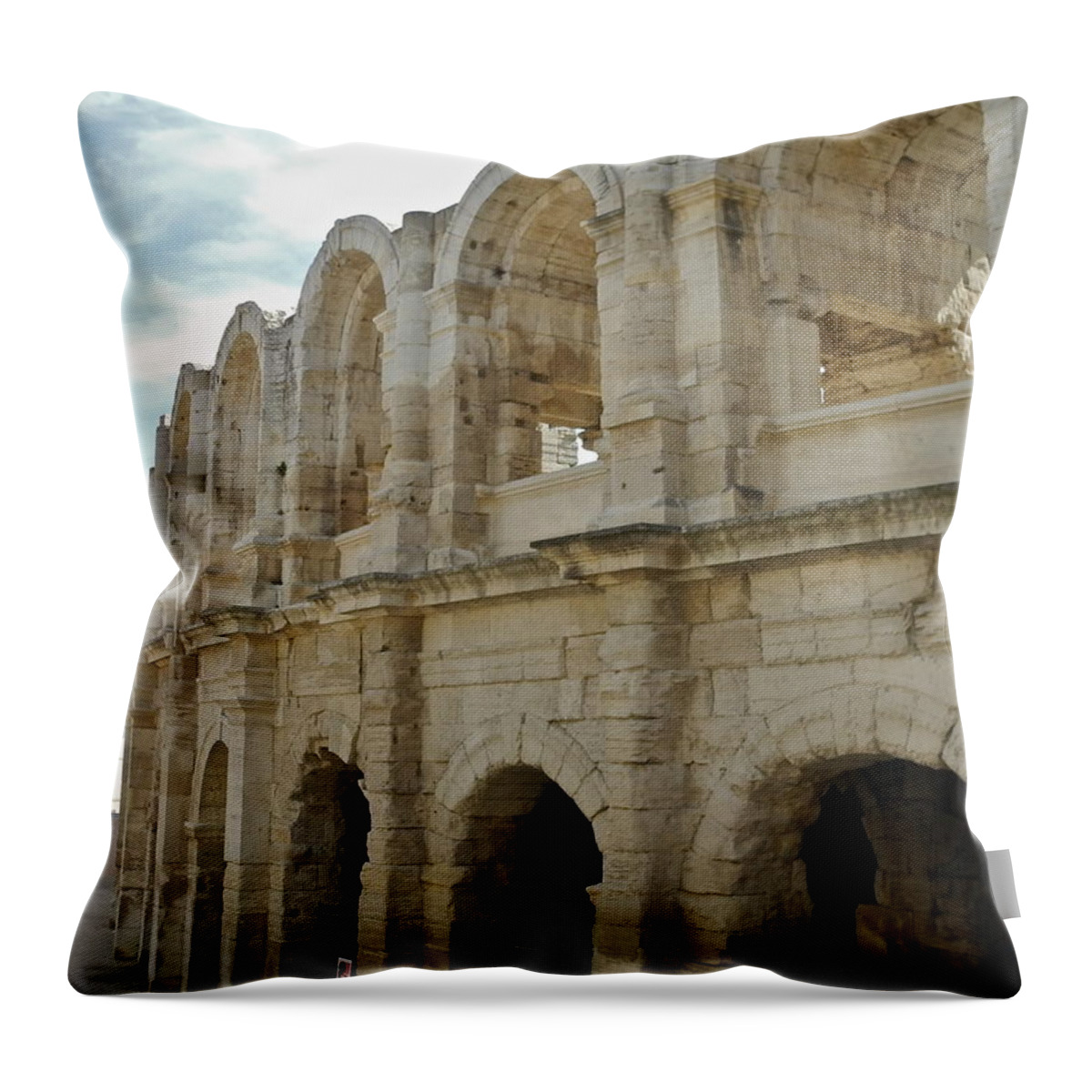 Roman Coliseum Throw Pillow featuring the photograph Roman Coliseum in Arles by Kirsten Giving
