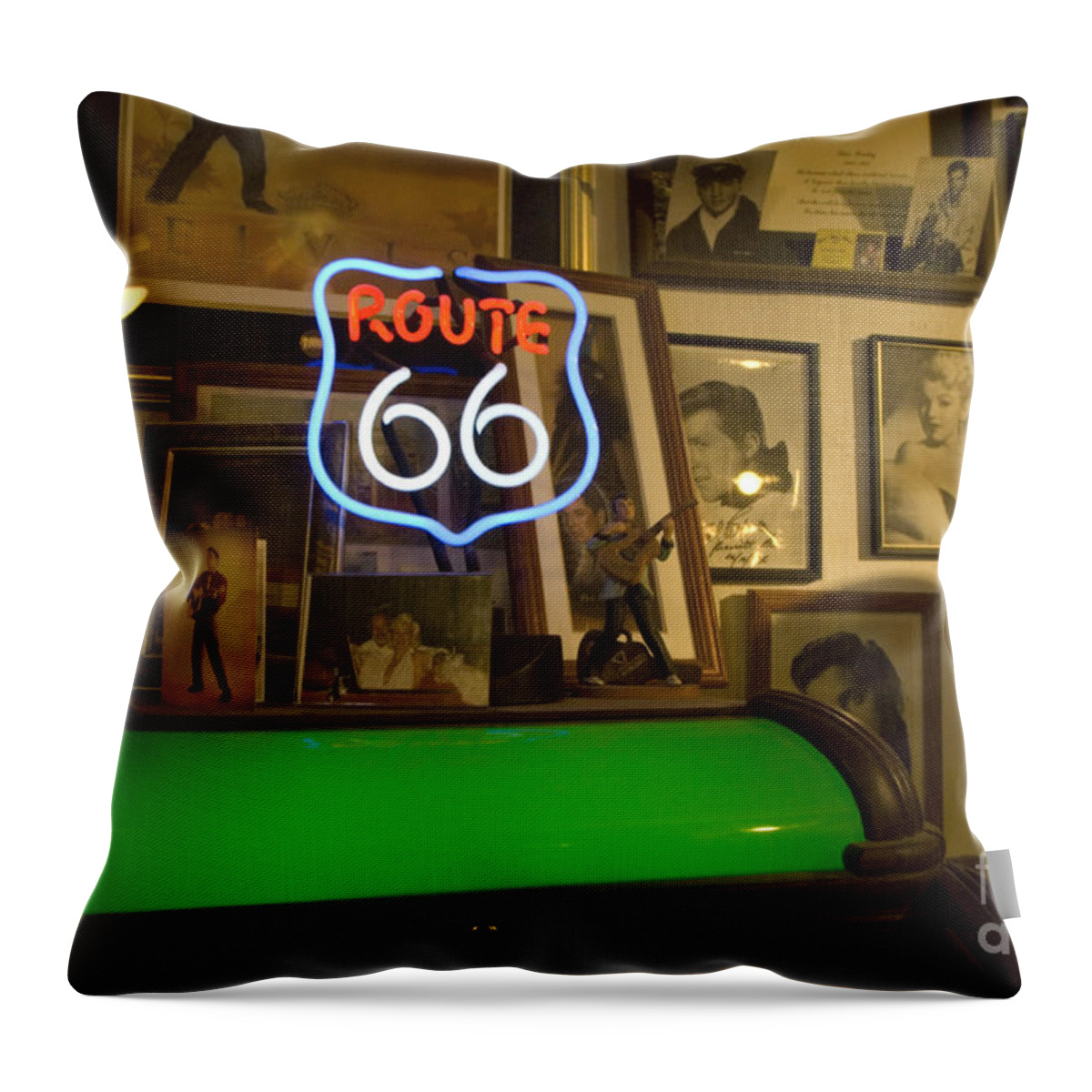 Flames Throw Pillow featuring the photograph Route 66 Neon Sign 1 by Bob Christopher