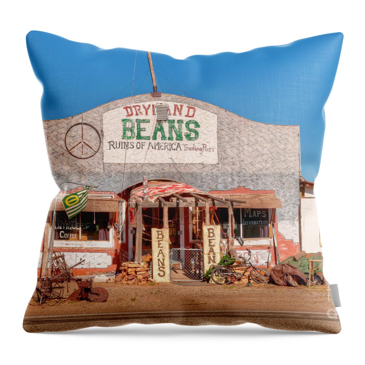 Trading Throw Pillow featuring the photograph Ruins of America Trading Post by Bob and Nancy Kendrick