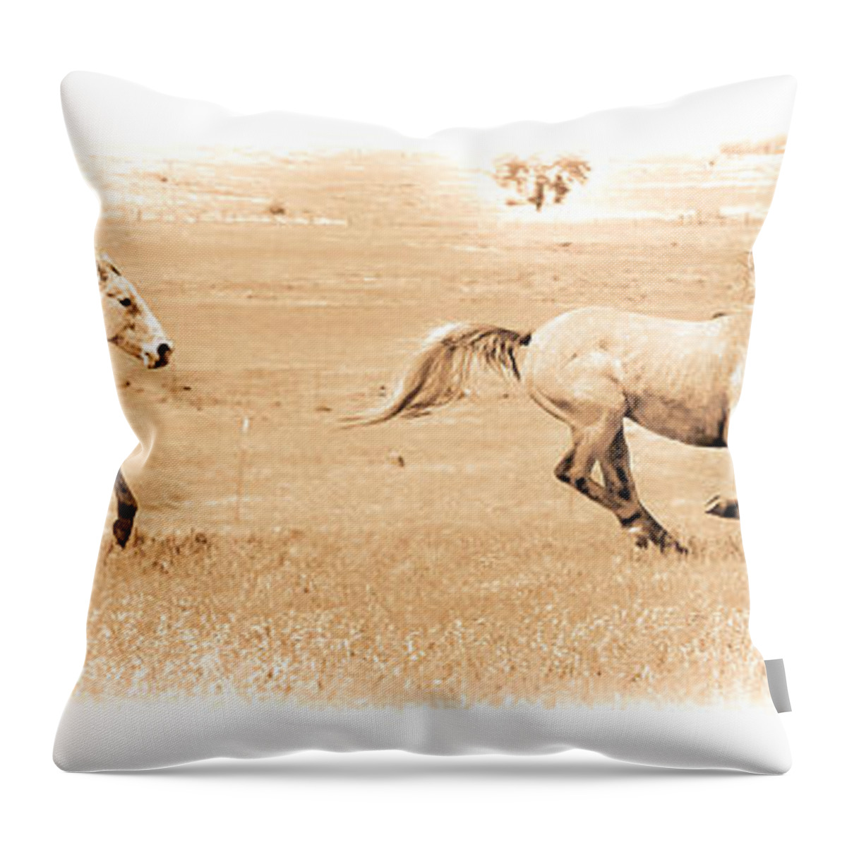  Horses Throw Pillow featuring the photograph Running Out West by Steve McKinzie