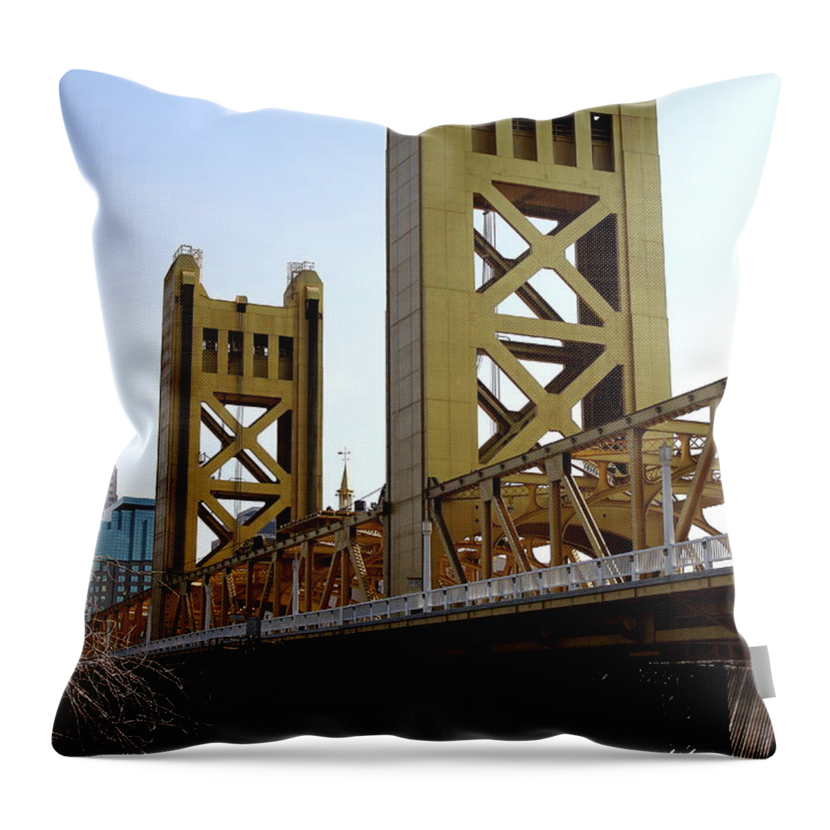 Landscape Throw Pillow featuring the photograph Sacramento California Tower Bridge Crossing The Sacramento Delta River . 7D11444 by Wingsdomain Art and Photography