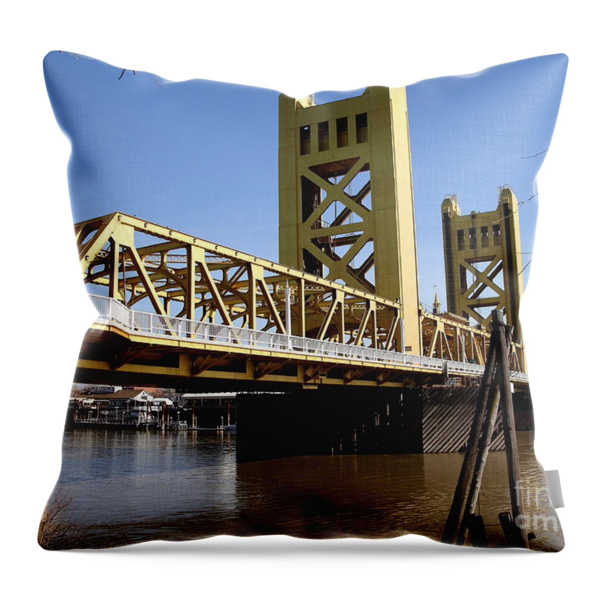 Landscape Throw Pillow featuring the photograph Sacramento California Tower Bridge Crossing The Sacramento Delta River . 7D11454 by Wingsdomain Art and Photography