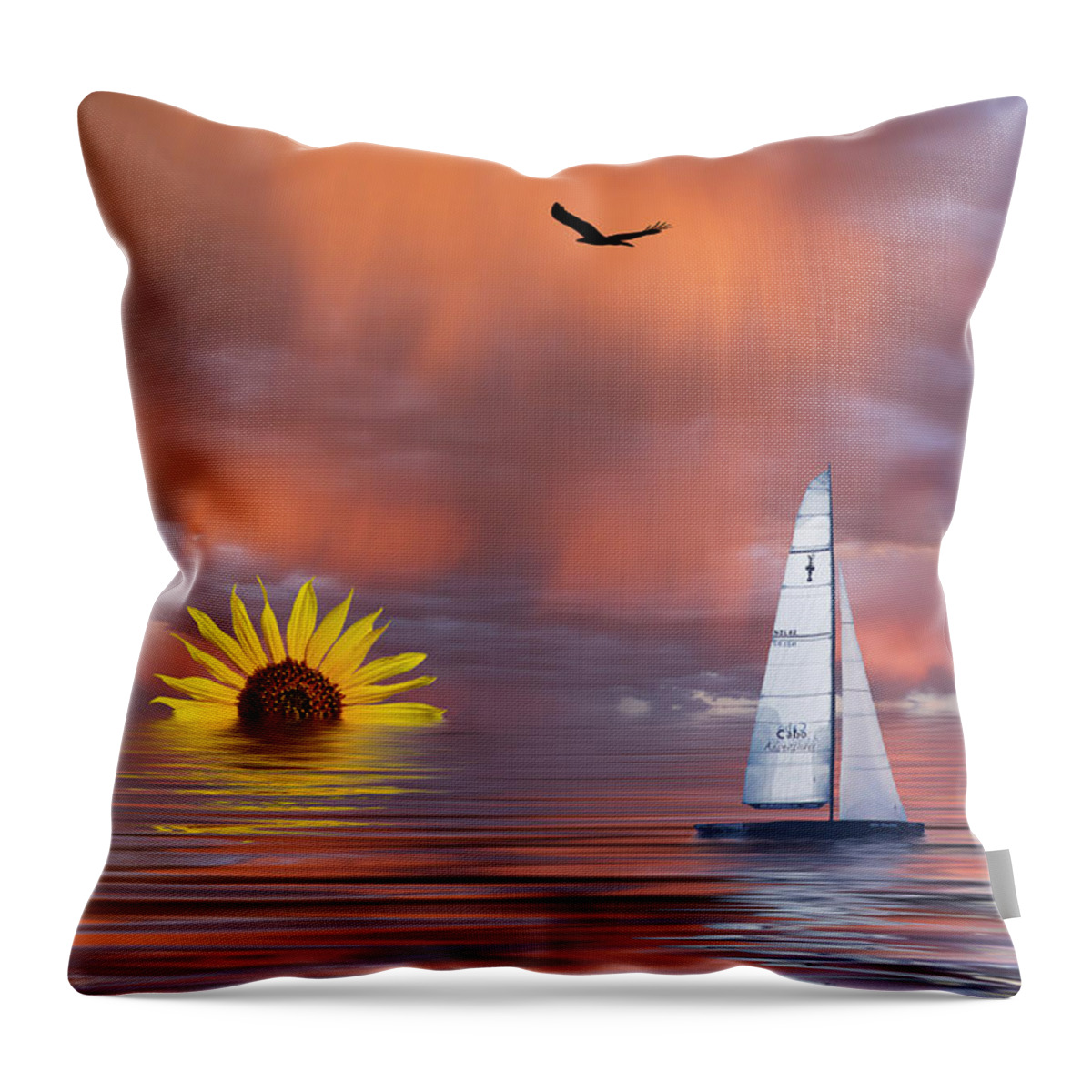 Boat Throw Pillow featuring the mixed media Sailing at Sunset by Shane Bechler