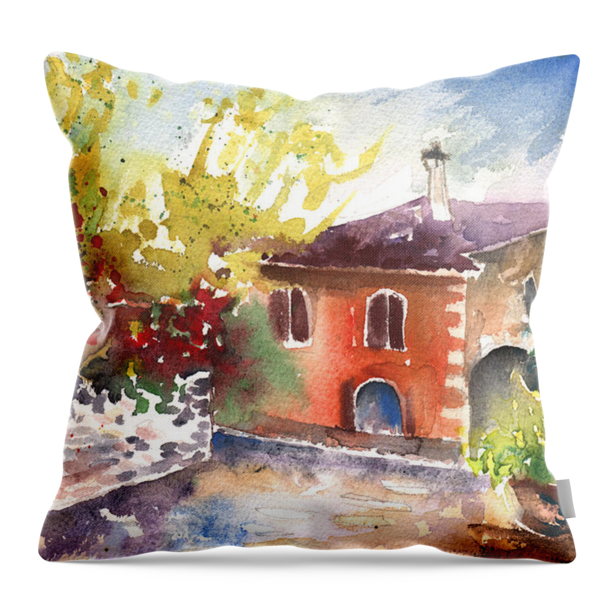 Travel Throw Pillow featuring the painting Saint Bertrand de Comminges 13 by Miki De Goodaboom