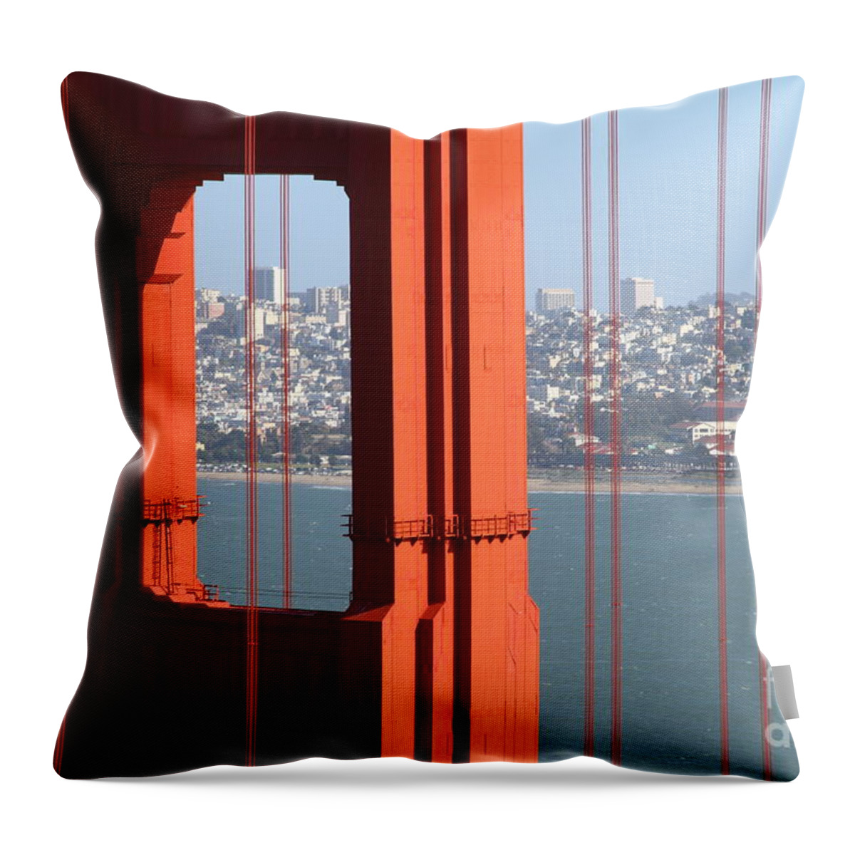 San Francisco Throw Pillow featuring the photograph San Francisco in The Distance Through The Golden Gate Bridge . 7D14527 by Wingsdomain Art and Photography