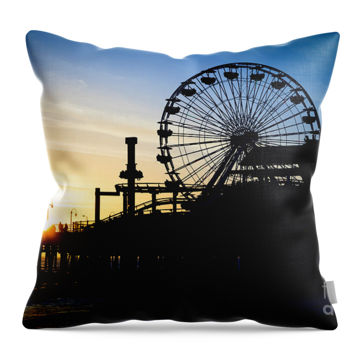America Throw Pillow featuring the photograph Santa Monica Pier Ferris Wheel Sunset Southern California by Paul Velgos