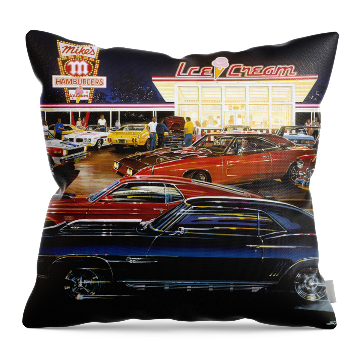 America Throw Pillow featuring the photograph Saturday Night 1970 by MGL Meiklejohn Graphics Licensing