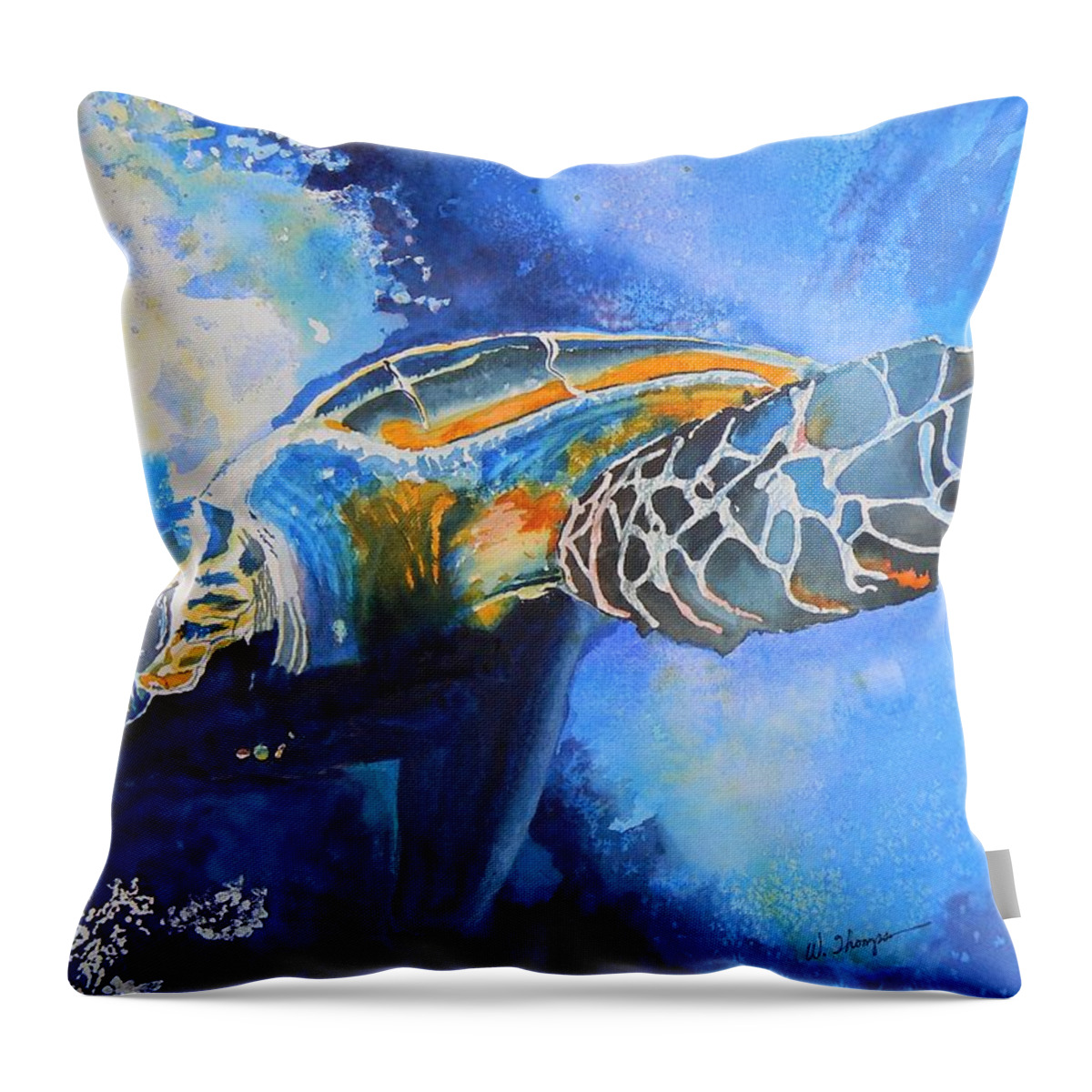 Save The Turtles Throw Pillow featuring the painting Save the Turtles by Warren Thompson