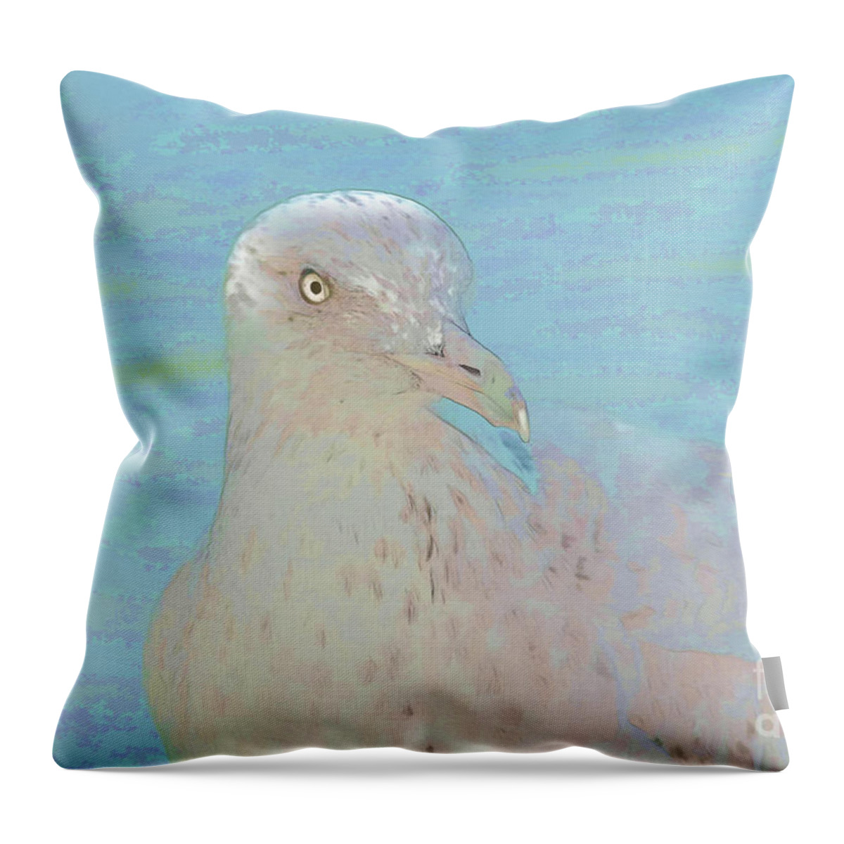 Seagull Throw Pillow featuring the photograph Seagull Soft Art by Deborah Benoit