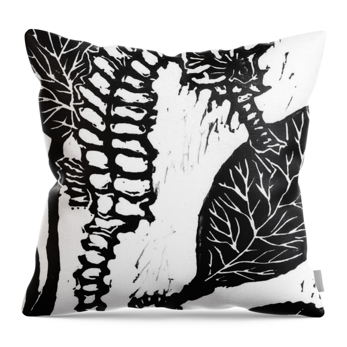 Lino Throw Pillow featuring the mixed media Seahorse block print by Ellen Miffitt