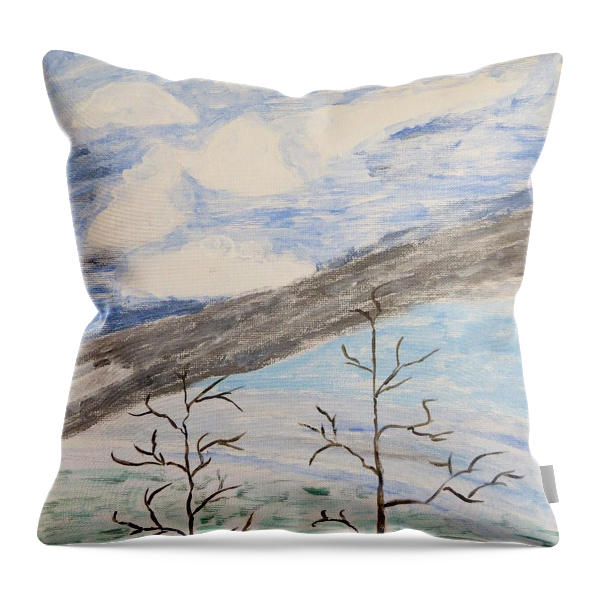 Shades Of Clouds In The Sky Throw Pillow featuring the painting Shades of nature by Sonali Gangane