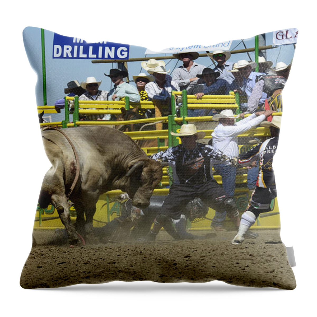 Rodeo Bull Riding Throw Pillow featuring the photograph Rodeo Shaking It Up by Bob Christopher