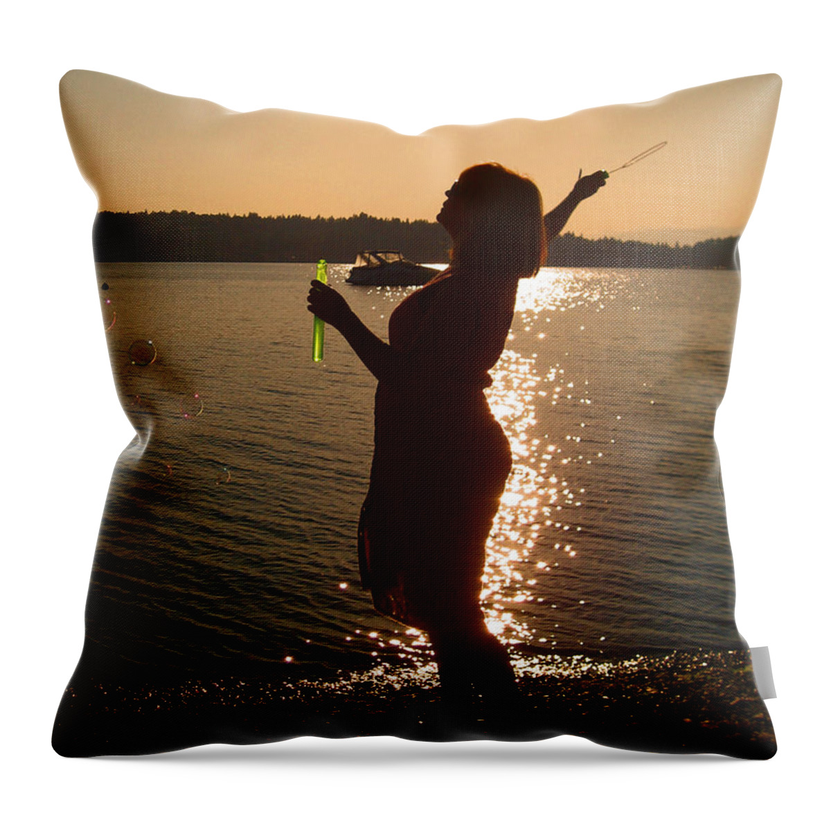Sunset Throw Pillow featuring the photograph She Blows Bubbles by Kym Backland