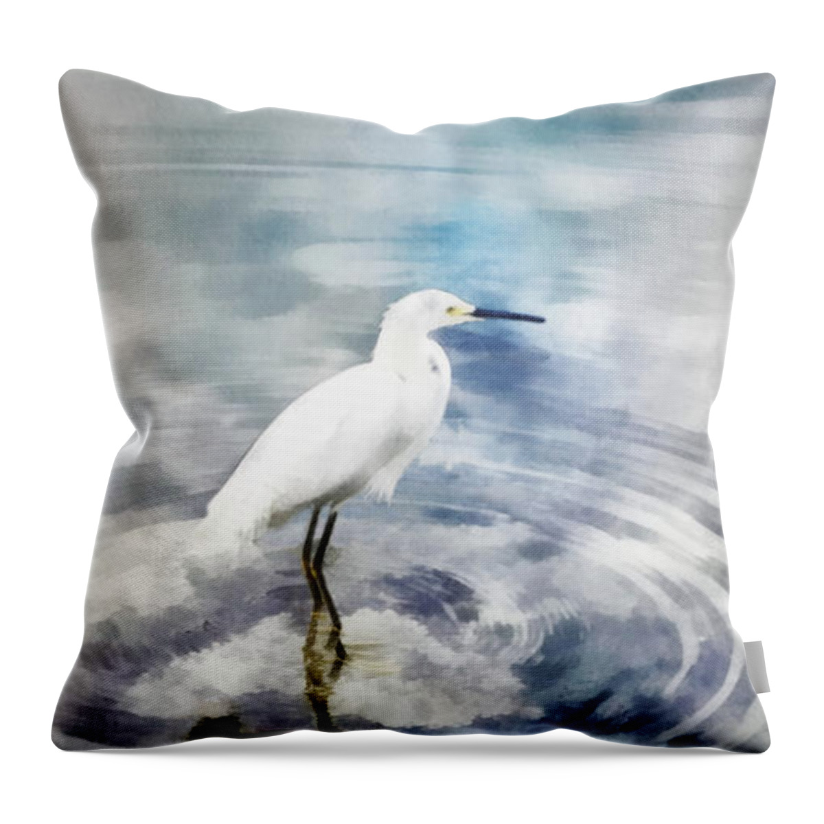 Egret Throw Pillow featuring the digital art Shoreline Egret by Frances Miller
