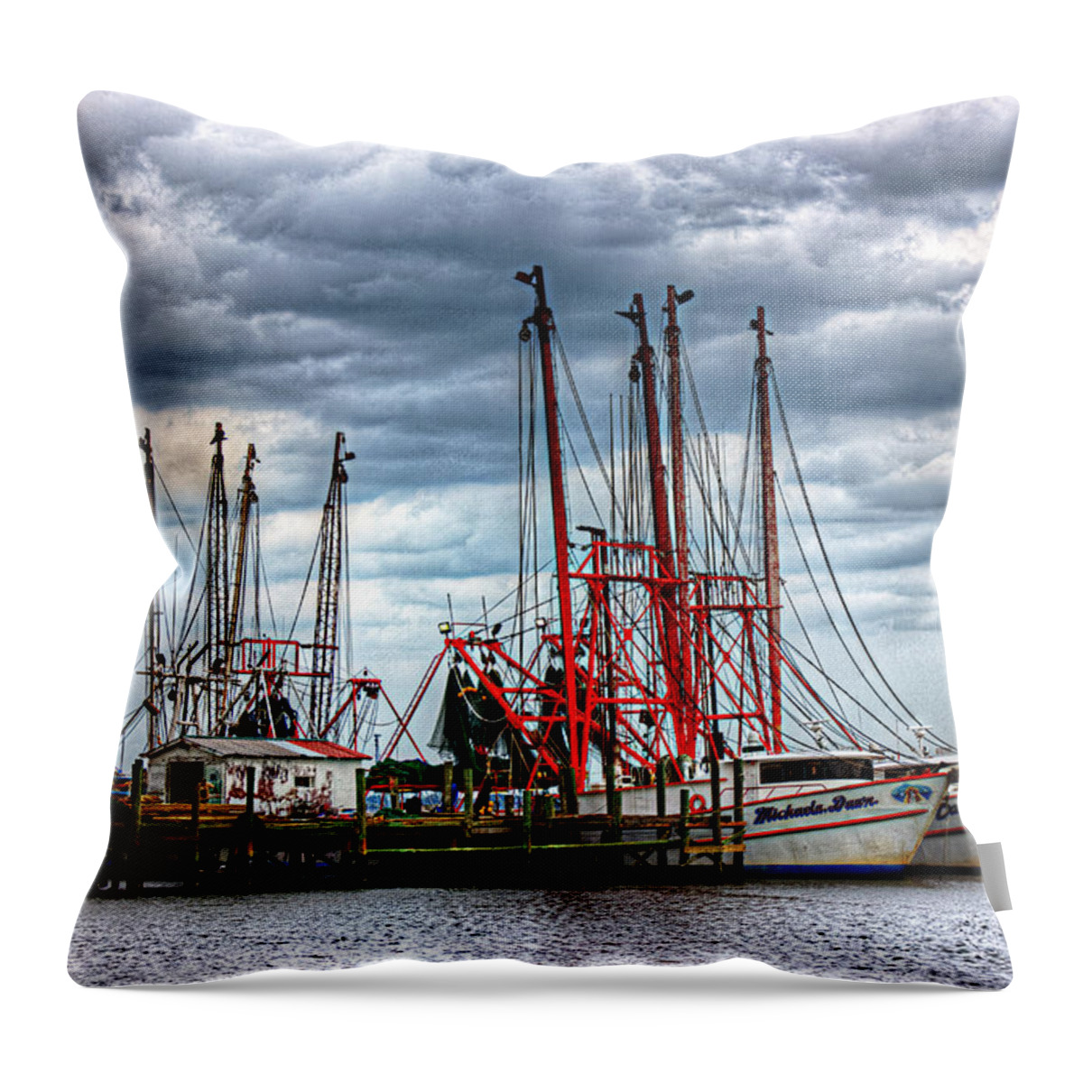 Jacksonville Throw Pillow featuring the photograph Shrimp Boat Dock by Barry Jones