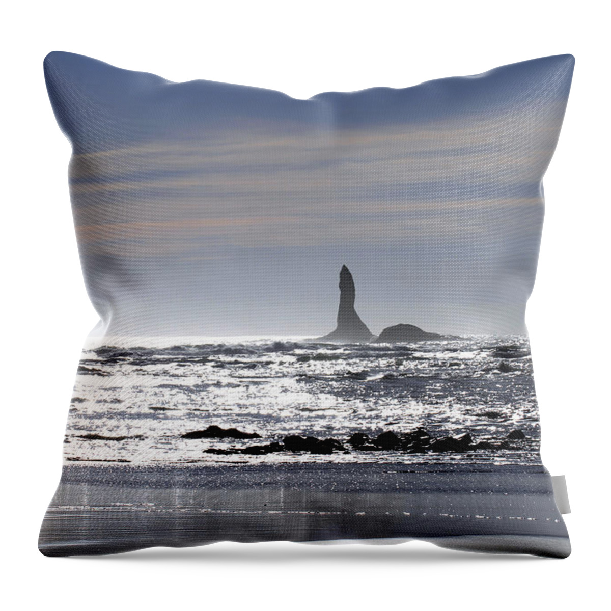 Sensational Seascape Throw Pillow featuring the photograph Silvery Ocean at Second Beach by Marie Jamieson