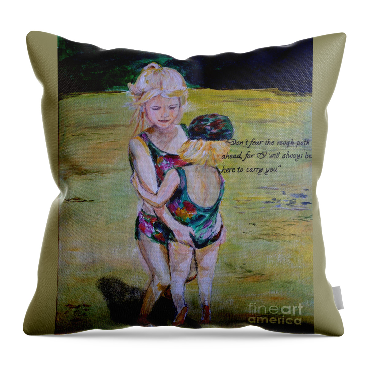 Sisters Throw Pillow featuring the painting Sisters by Amanda Dinan