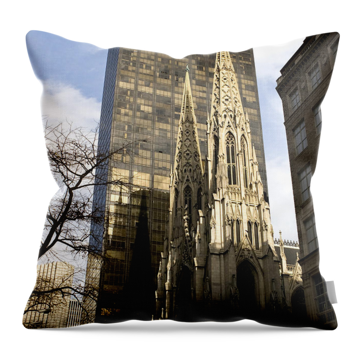 New York Throw Pillow featuring the photograph Skyscraper and Spire by Lorraine Devon Wilke