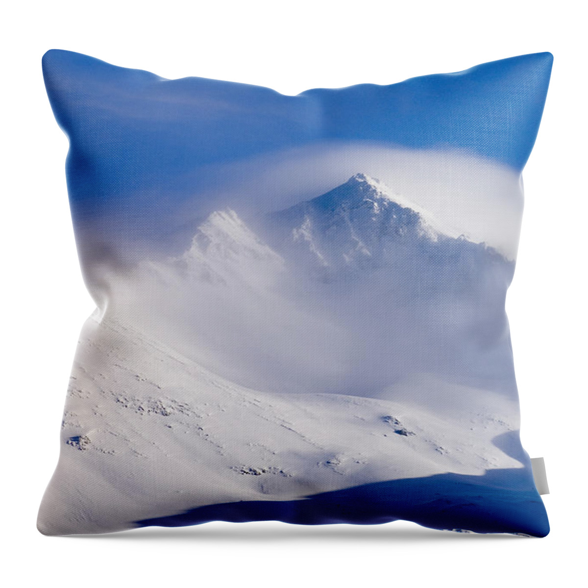 00999093 Throw Pillow featuring the photograph Snow Covered Peaks In The Fog Southeast by Flip Nicklin