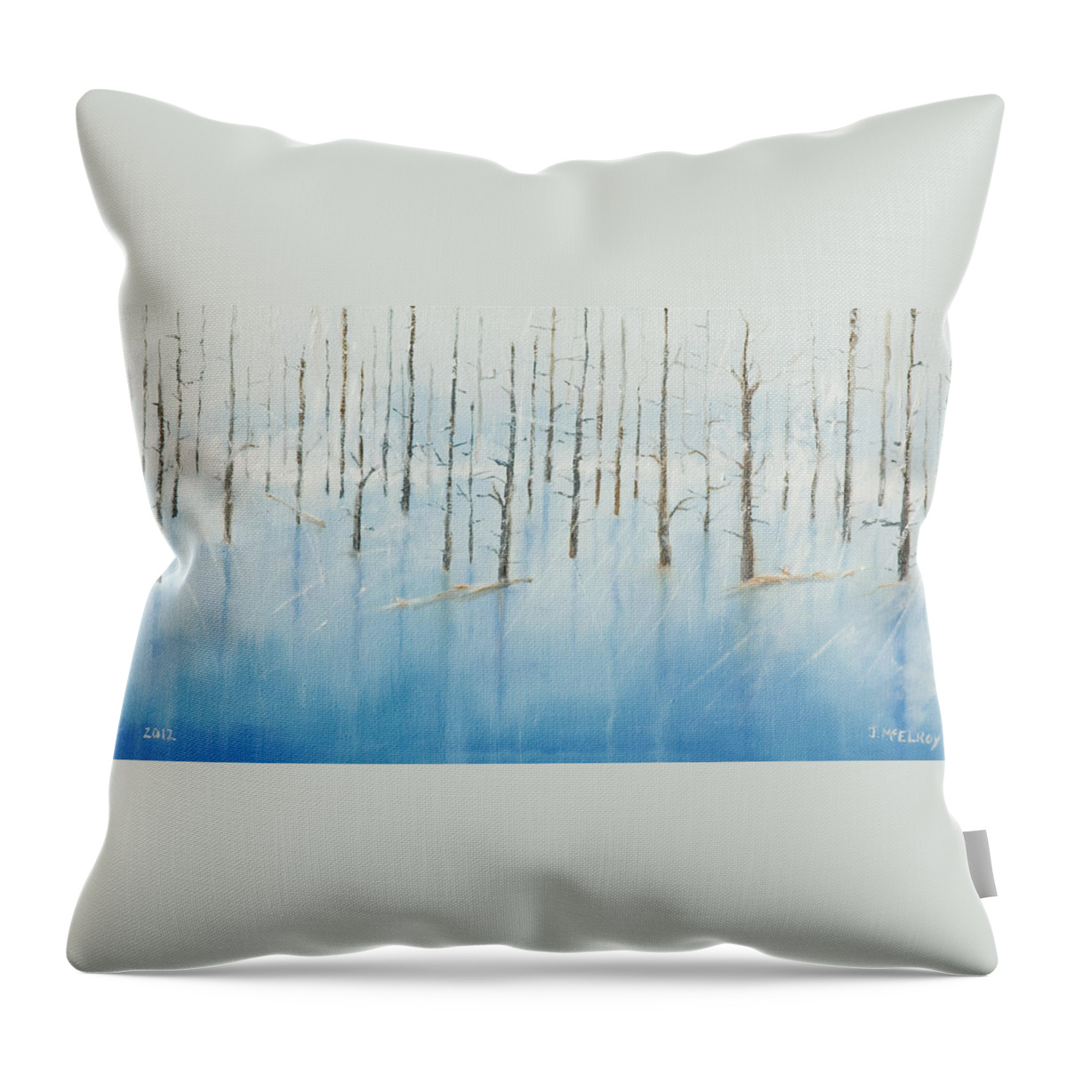 Blue Throw Pillow featuring the painting Snow in Texas by Jerry McElroy