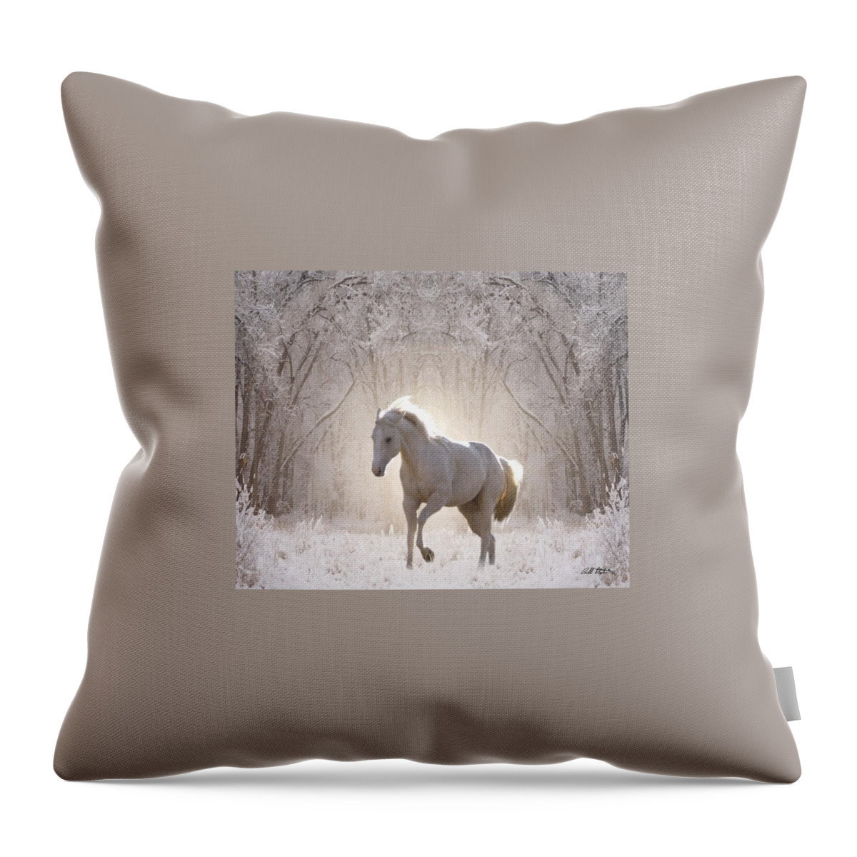 Horses Throw Pillow featuring the digital art Snow White by Bill Stephens