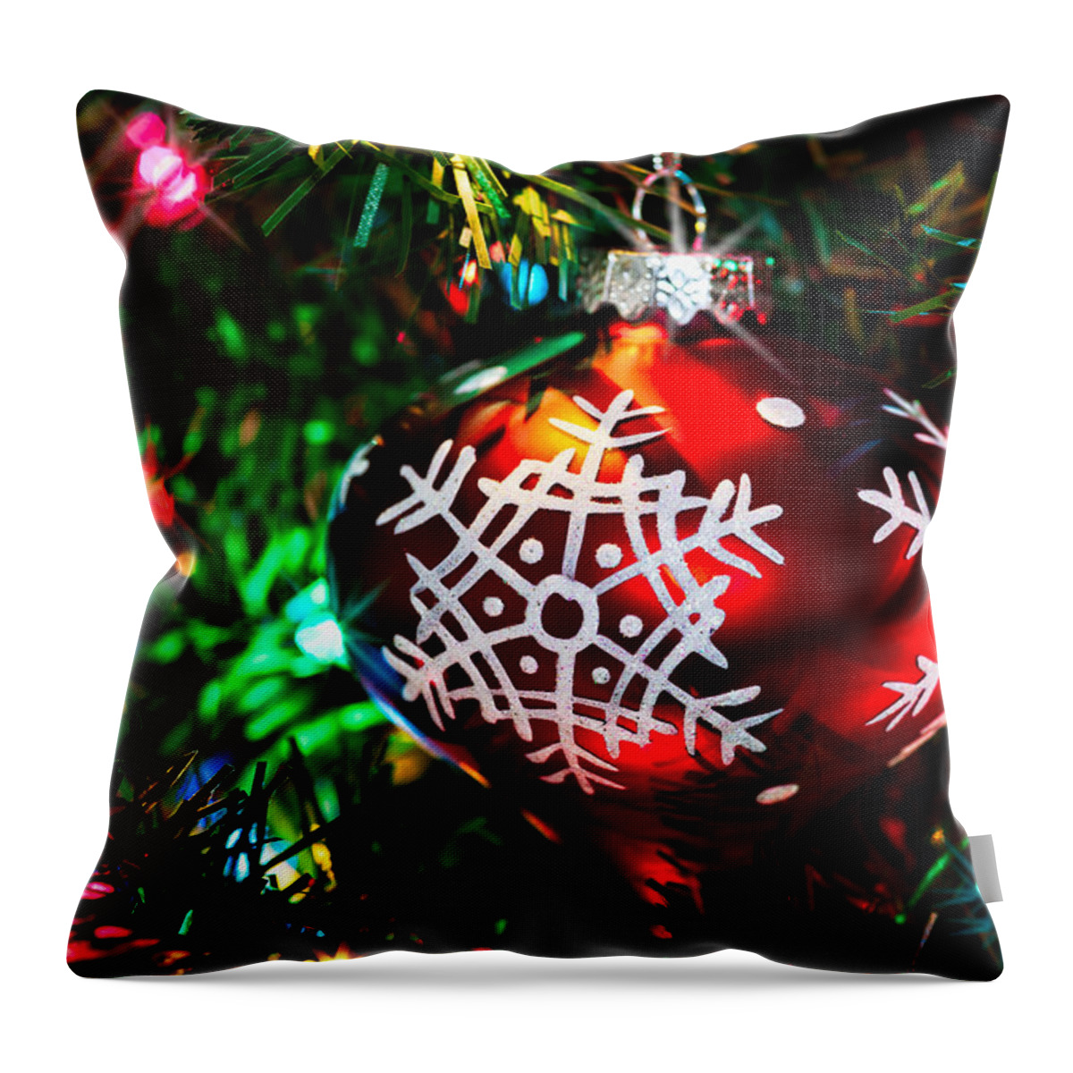 Snowflake Throw Pillow featuring the photograph Snowflake Ornament by Christopher Holmes