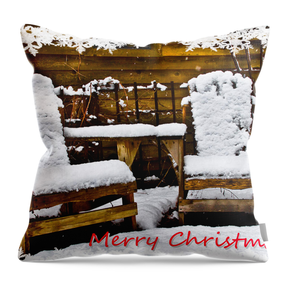 Appalachia Throw Pillow featuring the photograph Snowy Coffee Holiday Card by Debra and Dave Vanderlaan