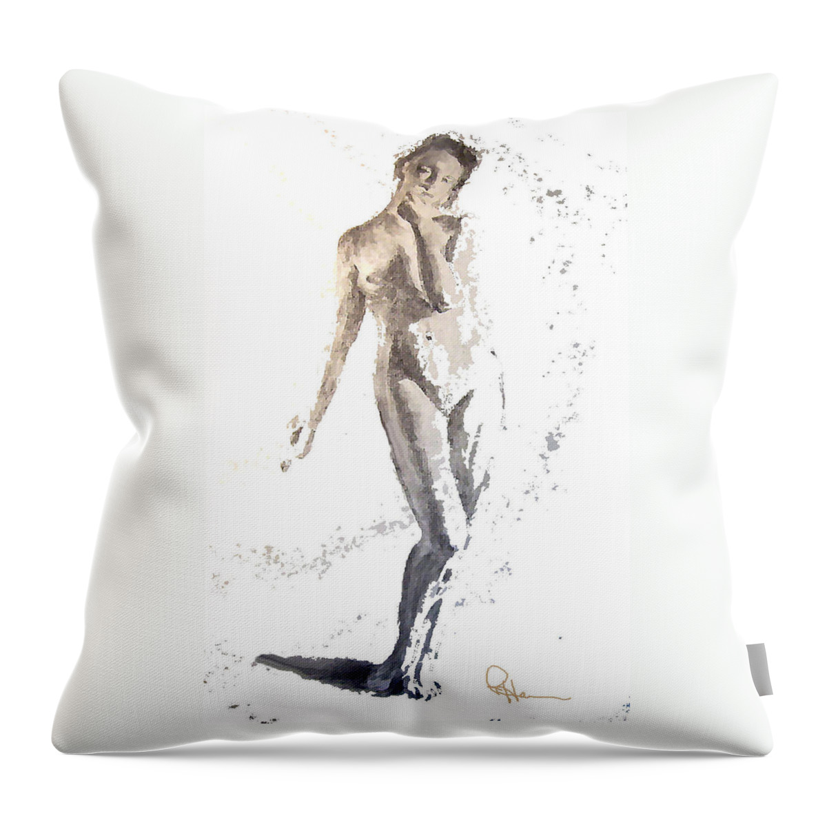 Female Figure Throw Pillow featuring the mixed media Soft by Rachel Bochnia
