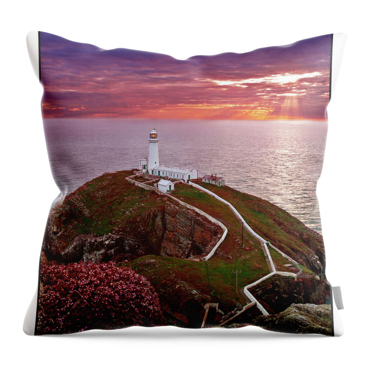 Sunset Throw Pillow featuring the photograph South Stack Lighthouse by B Cash