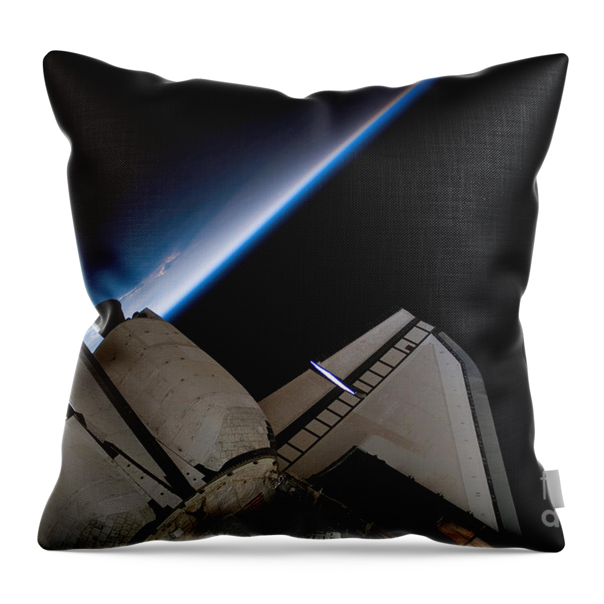 Airglow Throw Pillow featuring the photograph Space Shuttle Endeavour Backdropped by Stocktrek Images