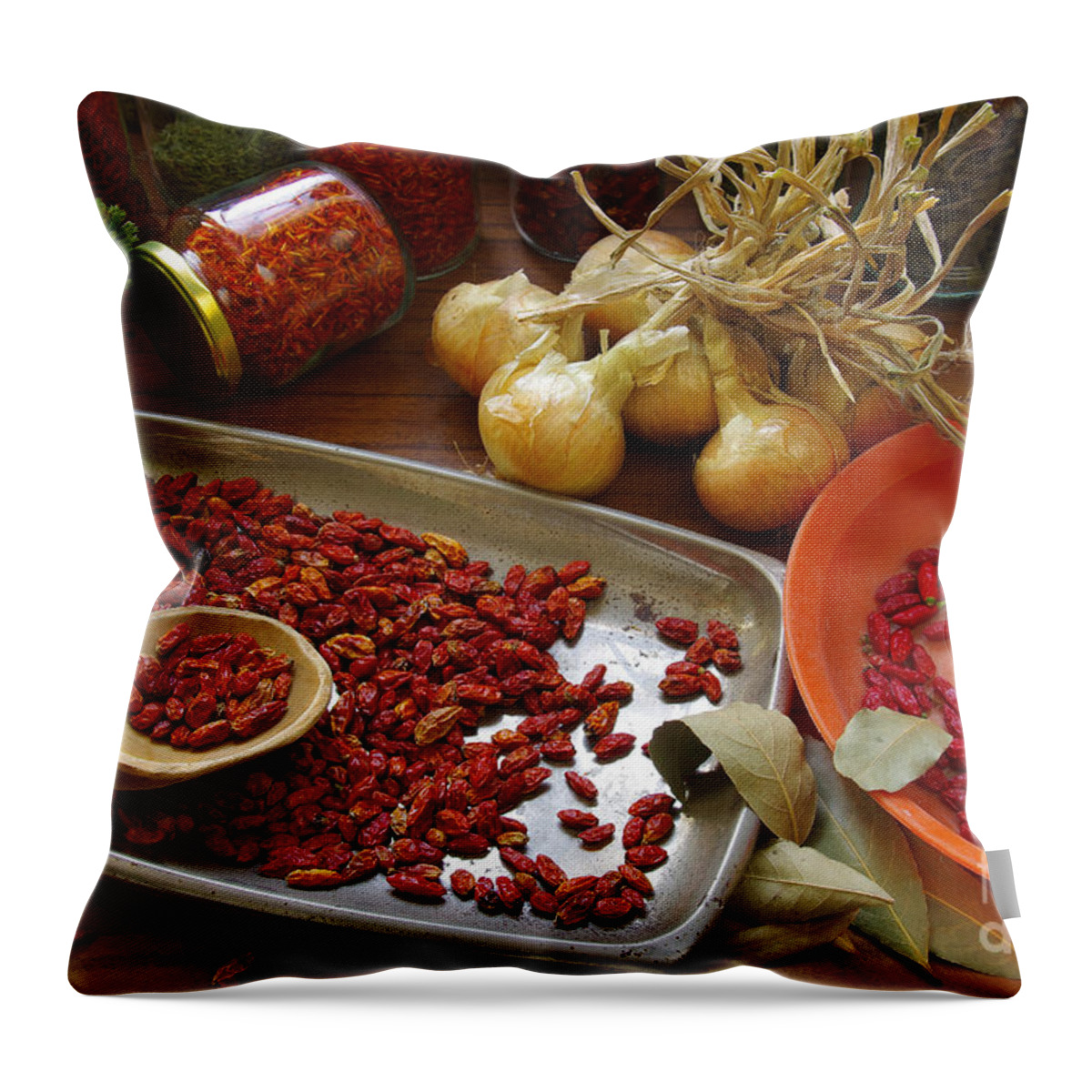 Aromatic Throw Pillow featuring the photograph Spicy still life by Carlos Caetano