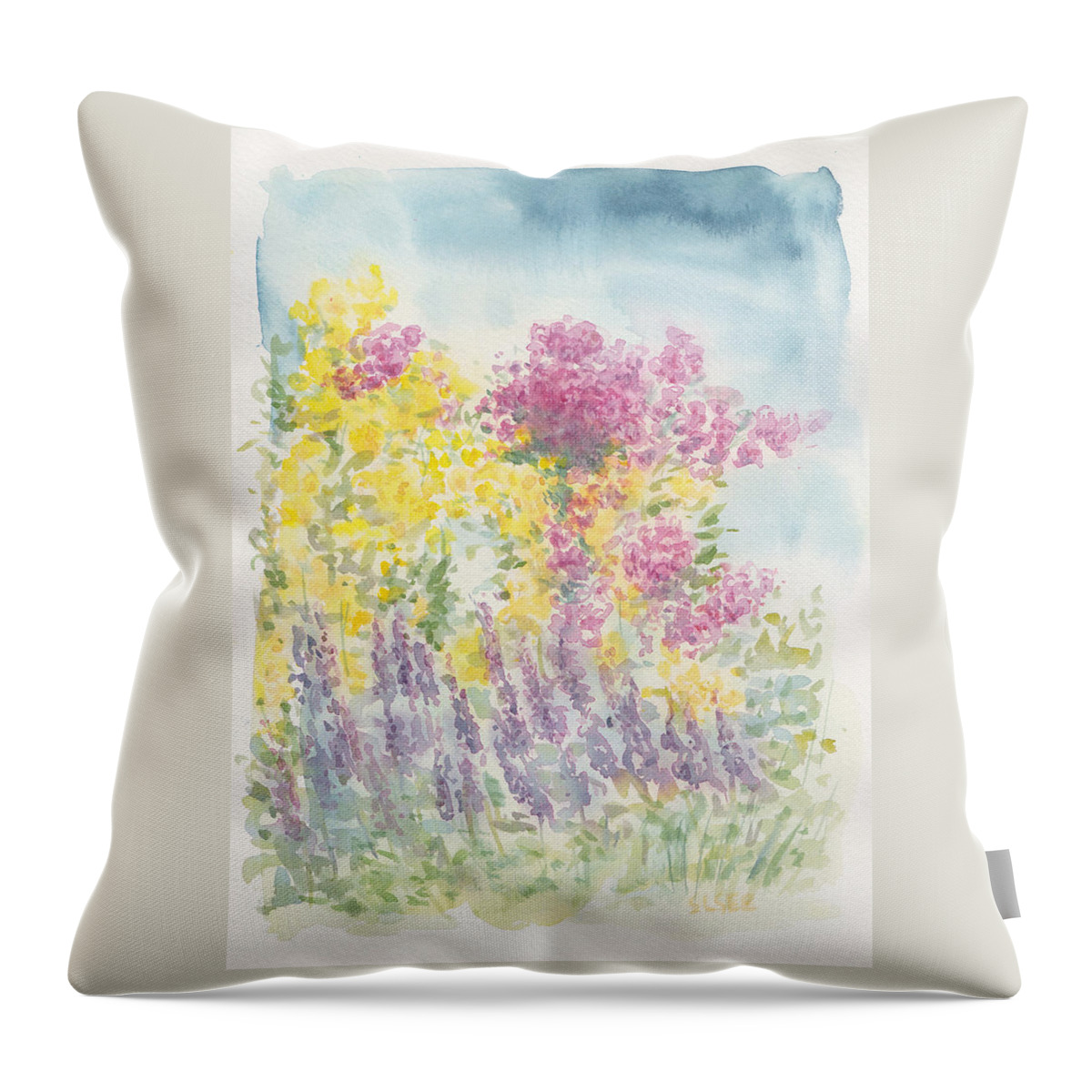 Watercolor Throw Pillow featuring the painting Spring Garden by Jane See