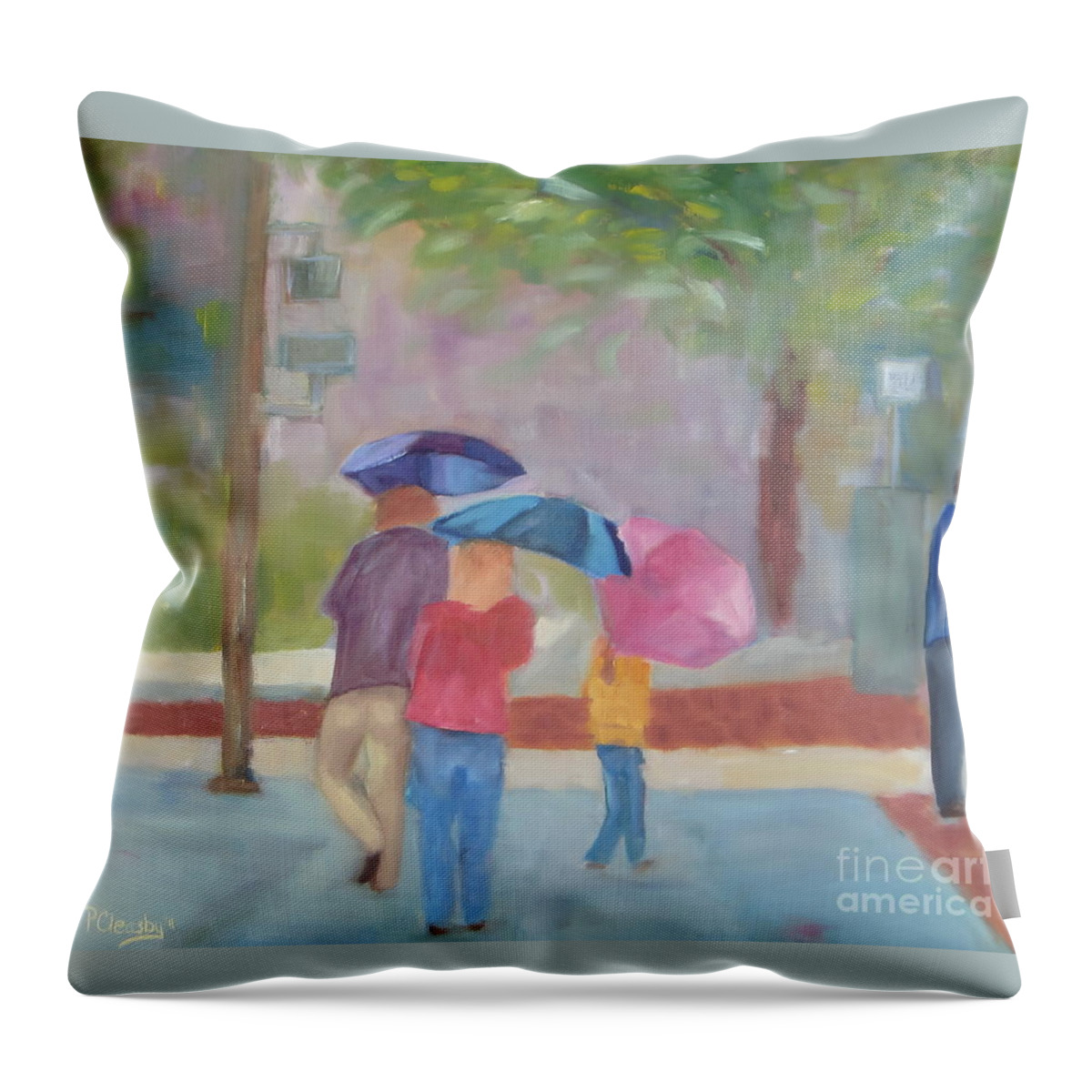 Impressionist Throw Pillow featuring the painting Spring Umbrellas by Patricia Cleasby