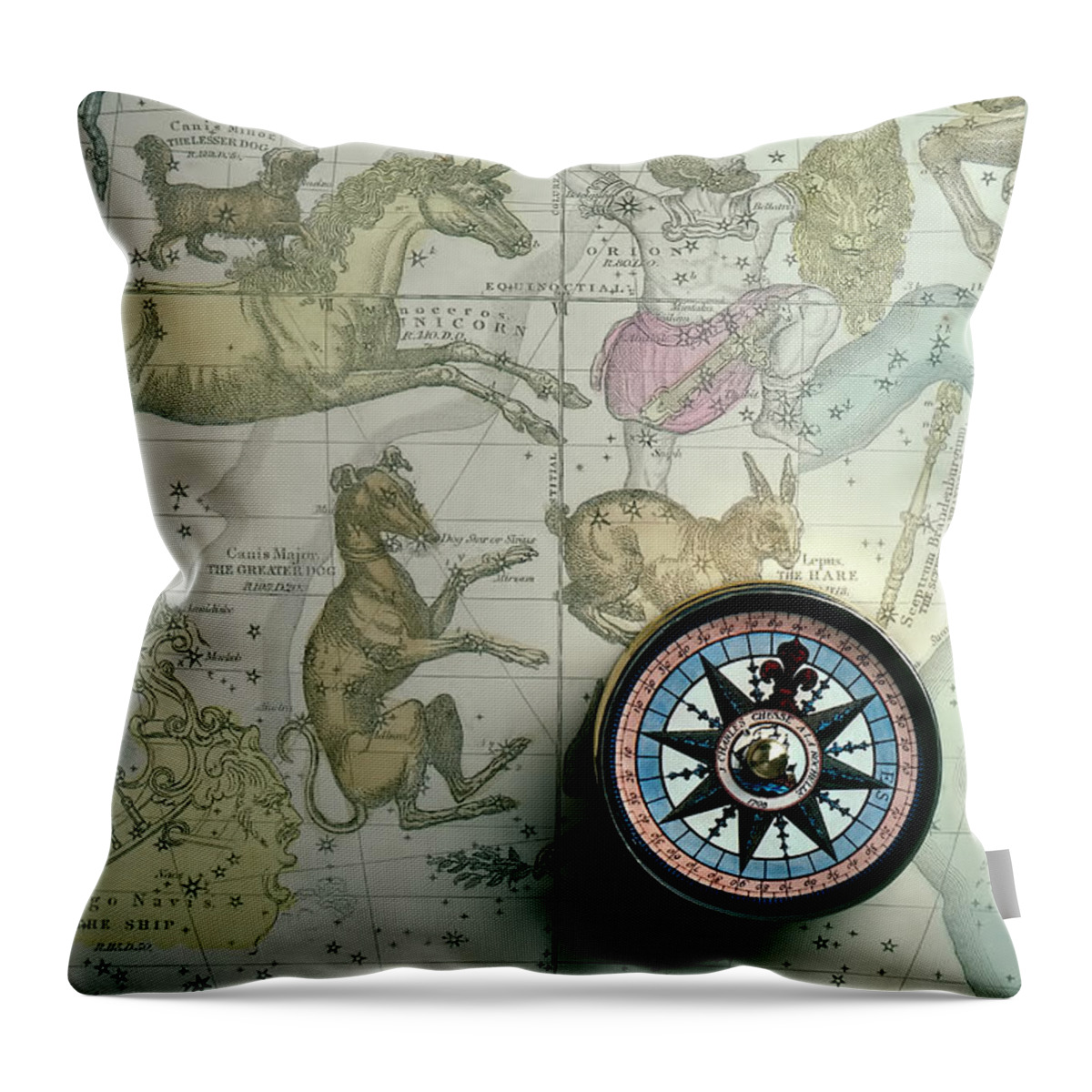 Star Map Throw Pillow featuring the photograph Star Map And Compass by Garry Gay