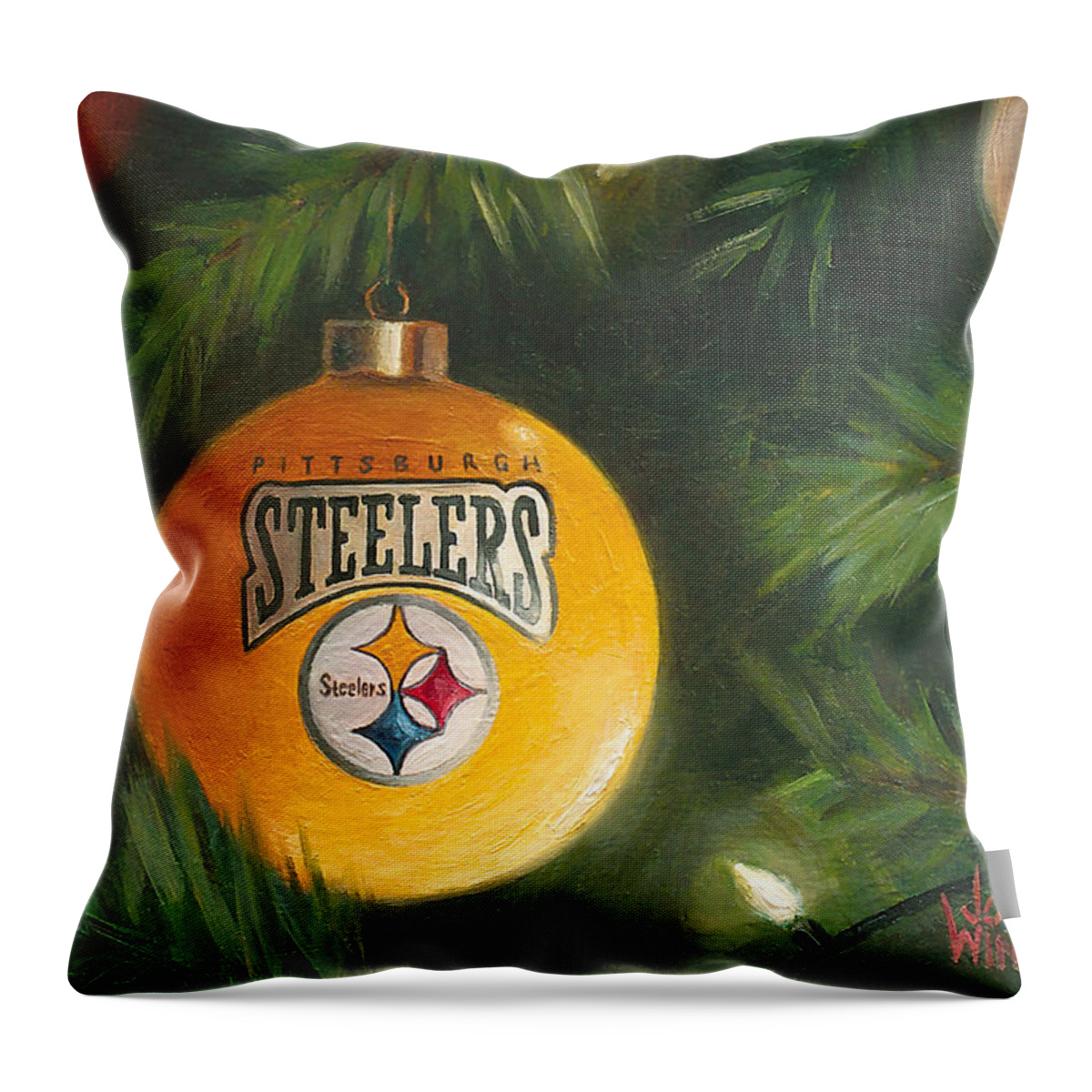  Throw Pillow featuring the painting Steelers Ornament by Joe Winkler