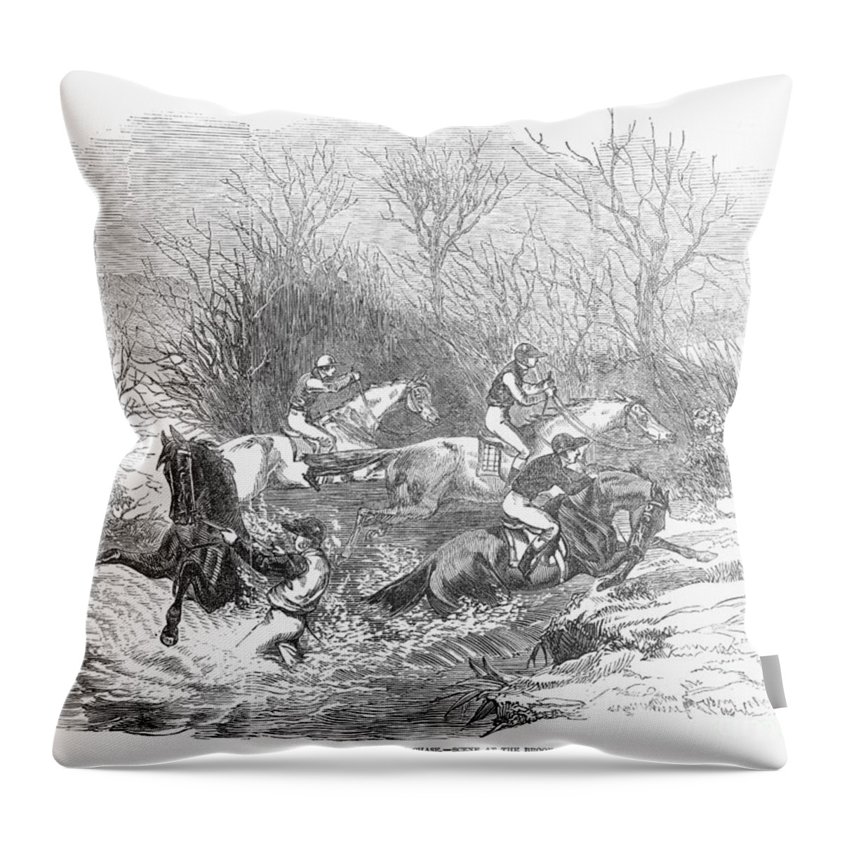 1847 Throw Pillow featuring the photograph Steeplechase, 1847 by Granger