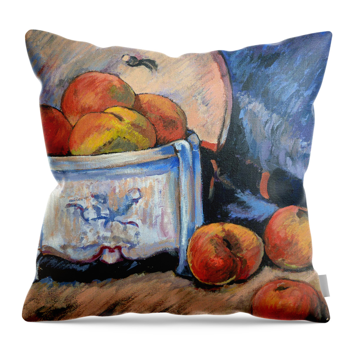 Peaches Throw Pillow featuring the painting Still Life Peaches by Tom Roderick