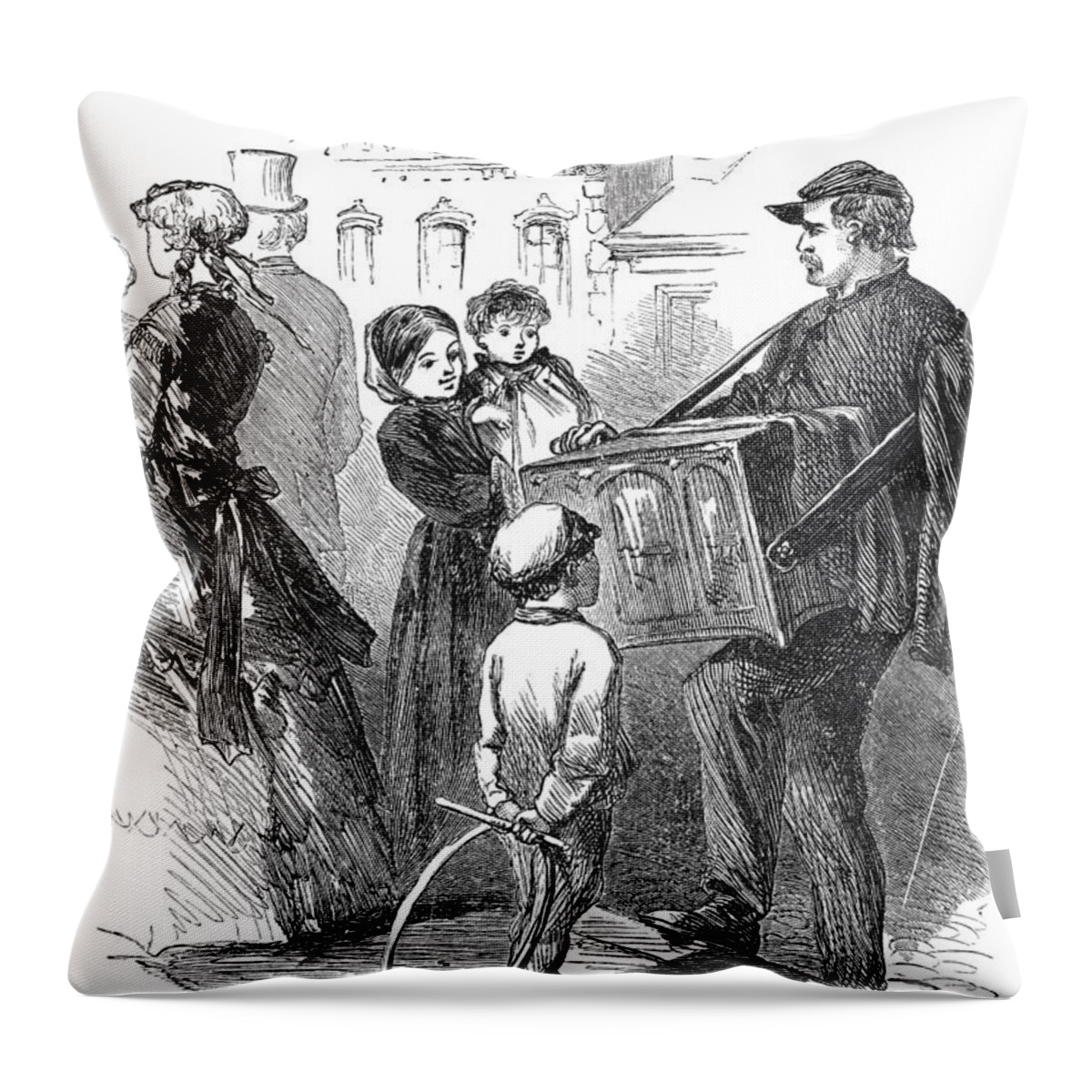 1868 Throw Pillow featuring the photograph Street Musician, 1868 by Granger