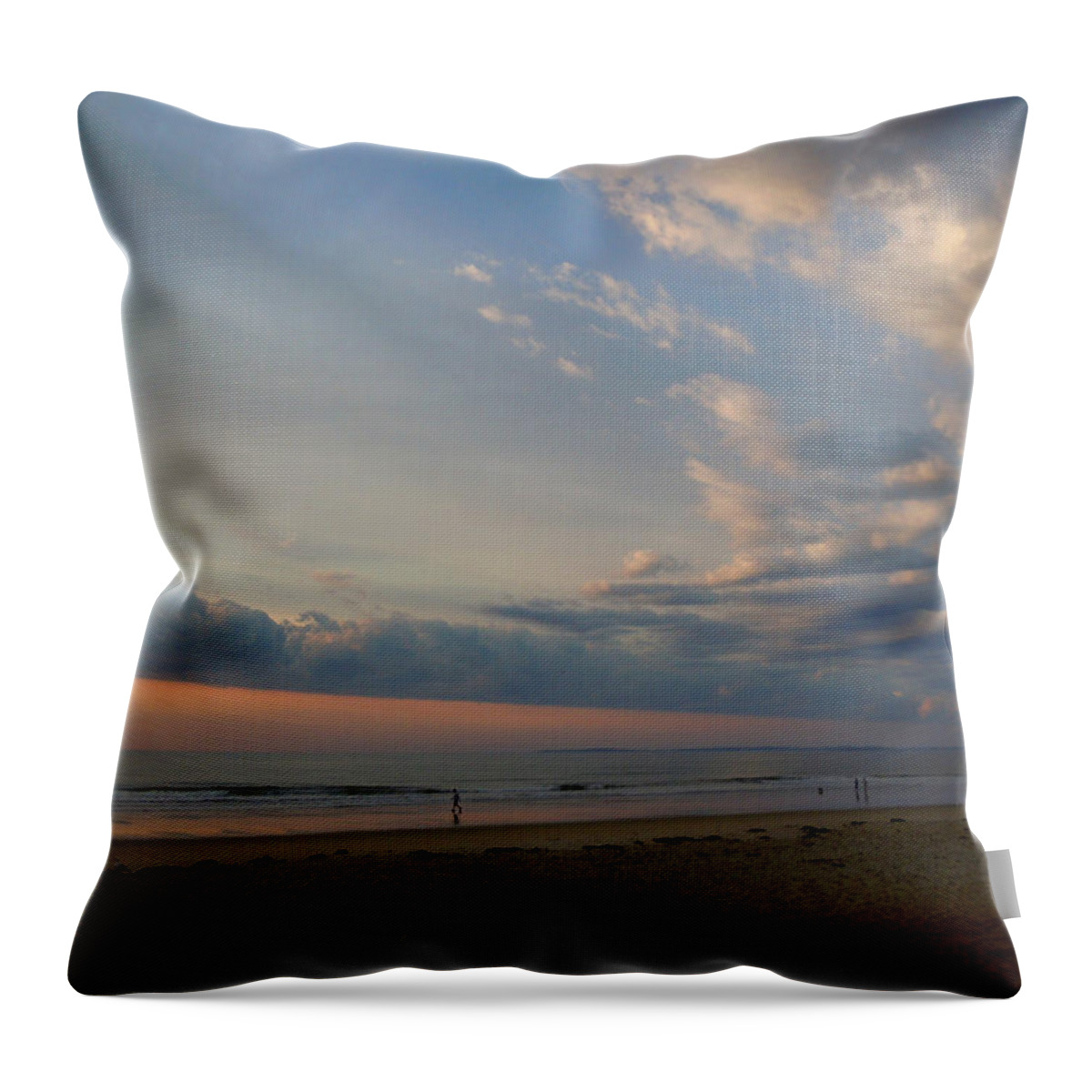 Beach Throw Pillow featuring the photograph Strolling at Sunrise on the Shore of Maine by Nancy Griswold