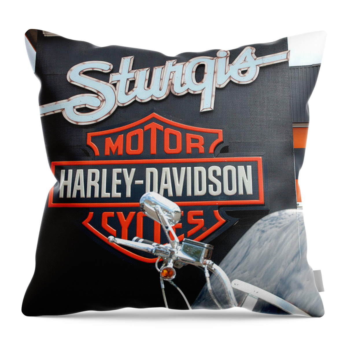 Sturgis Throw Pillow featuring the photograph Sturgis Harley store by Micah May