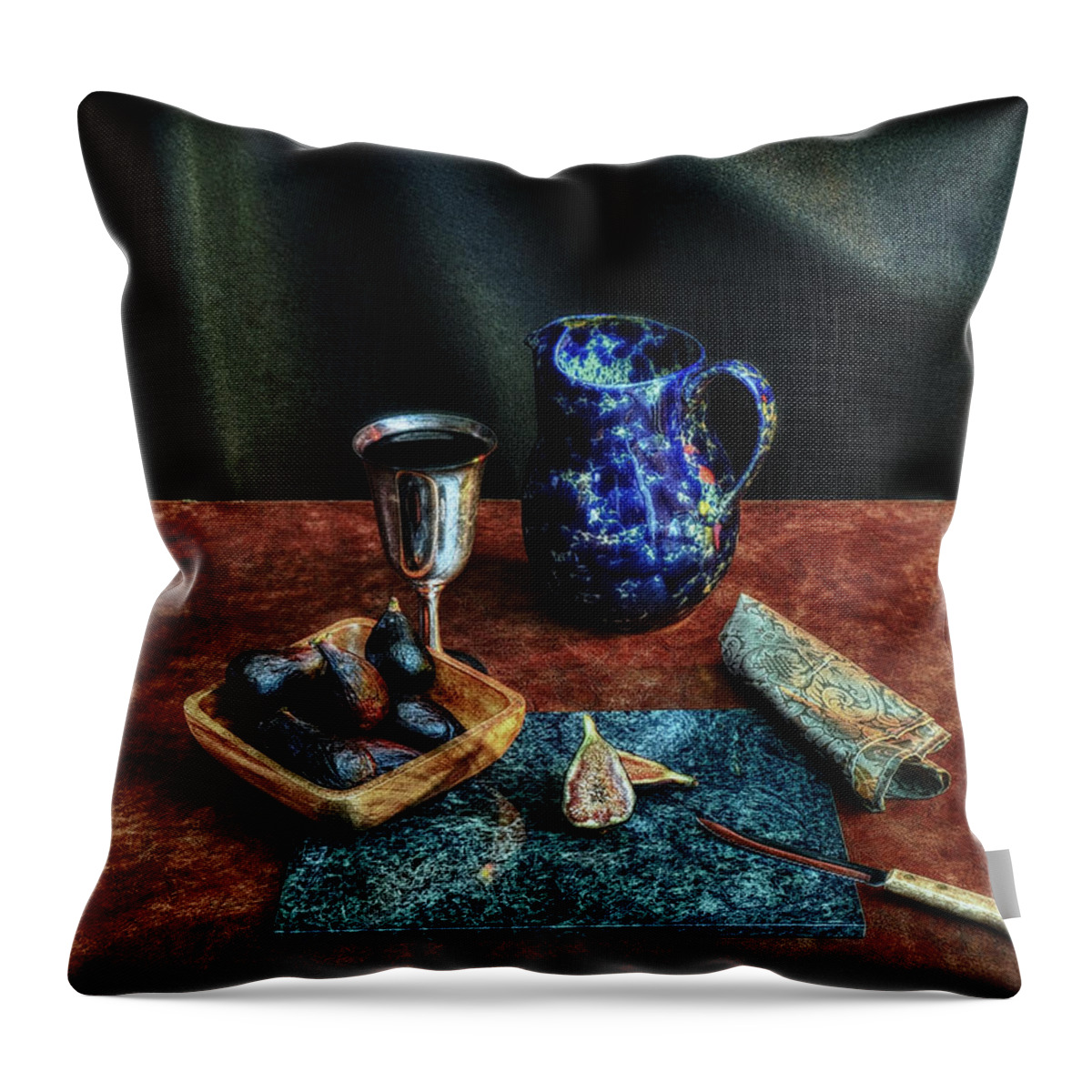 Figs Throw Pillow featuring the photograph Summer Figs And Wine by Mark Fuller
