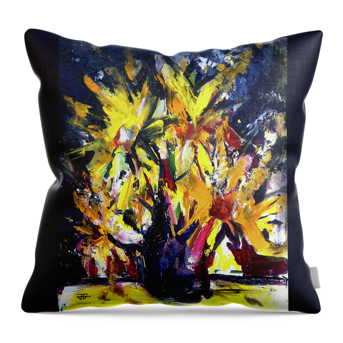 Sunflower Throw Pillow featuring the painting Sun Flower Night by John Gholson