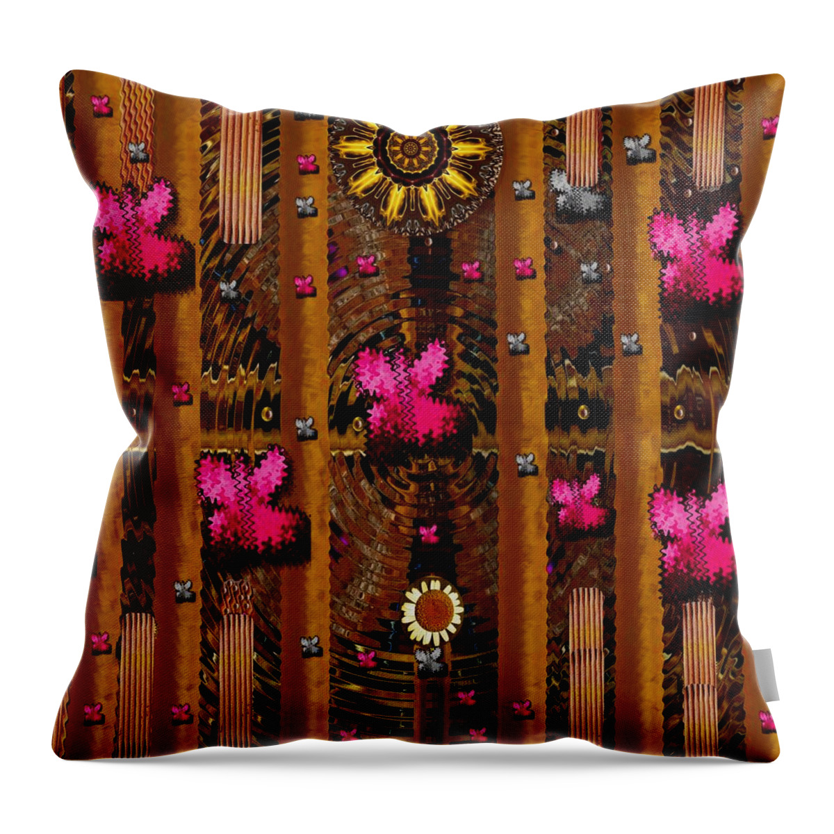 Landscape Throw Pillow featuring the mixed media Sun rose garden by Pepita Selles