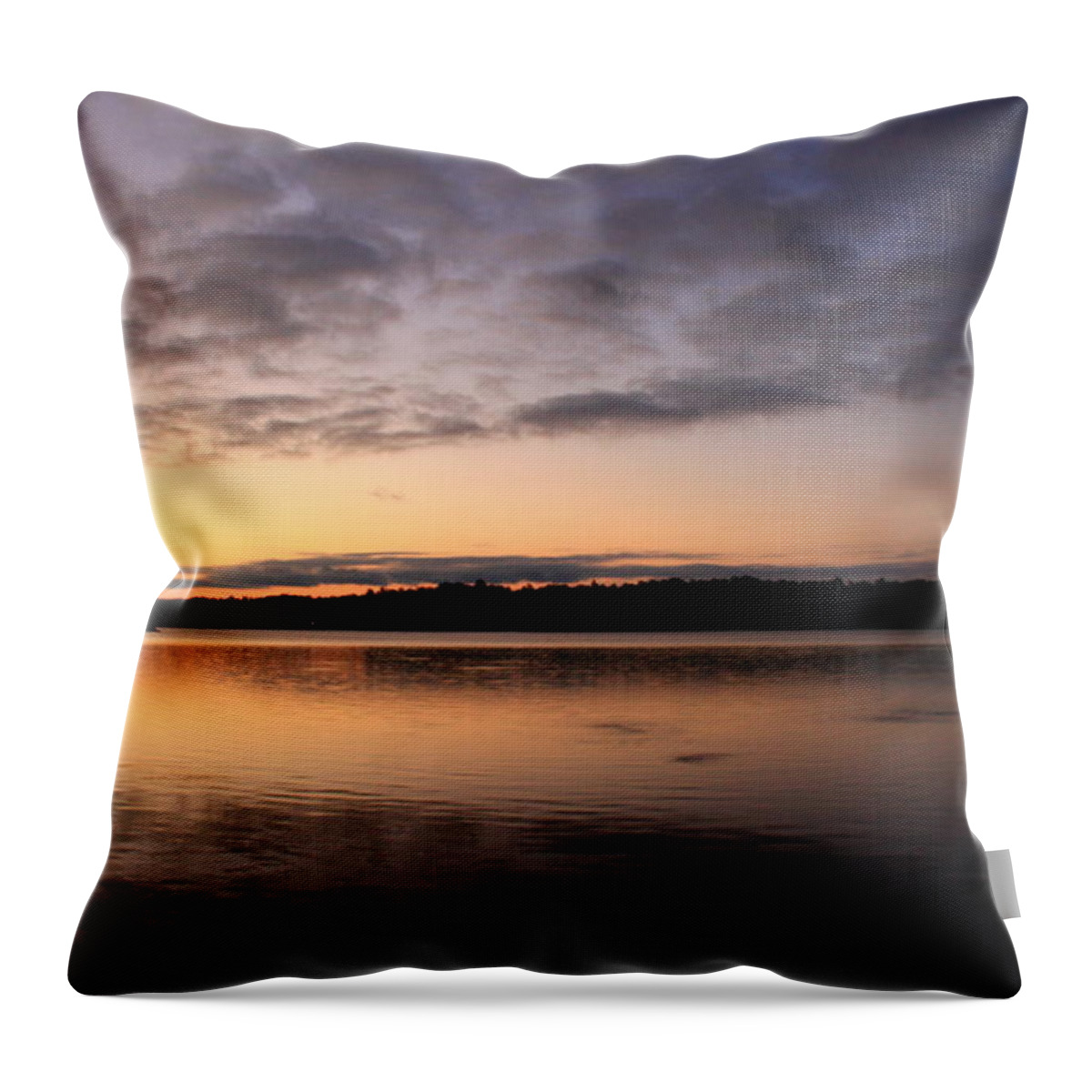 Sunrise Throw Pillow featuring the photograph Sunrise and fish and docks by Catie Canetti